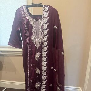 Embroidered Maroon Women’s Dress with Dupatta